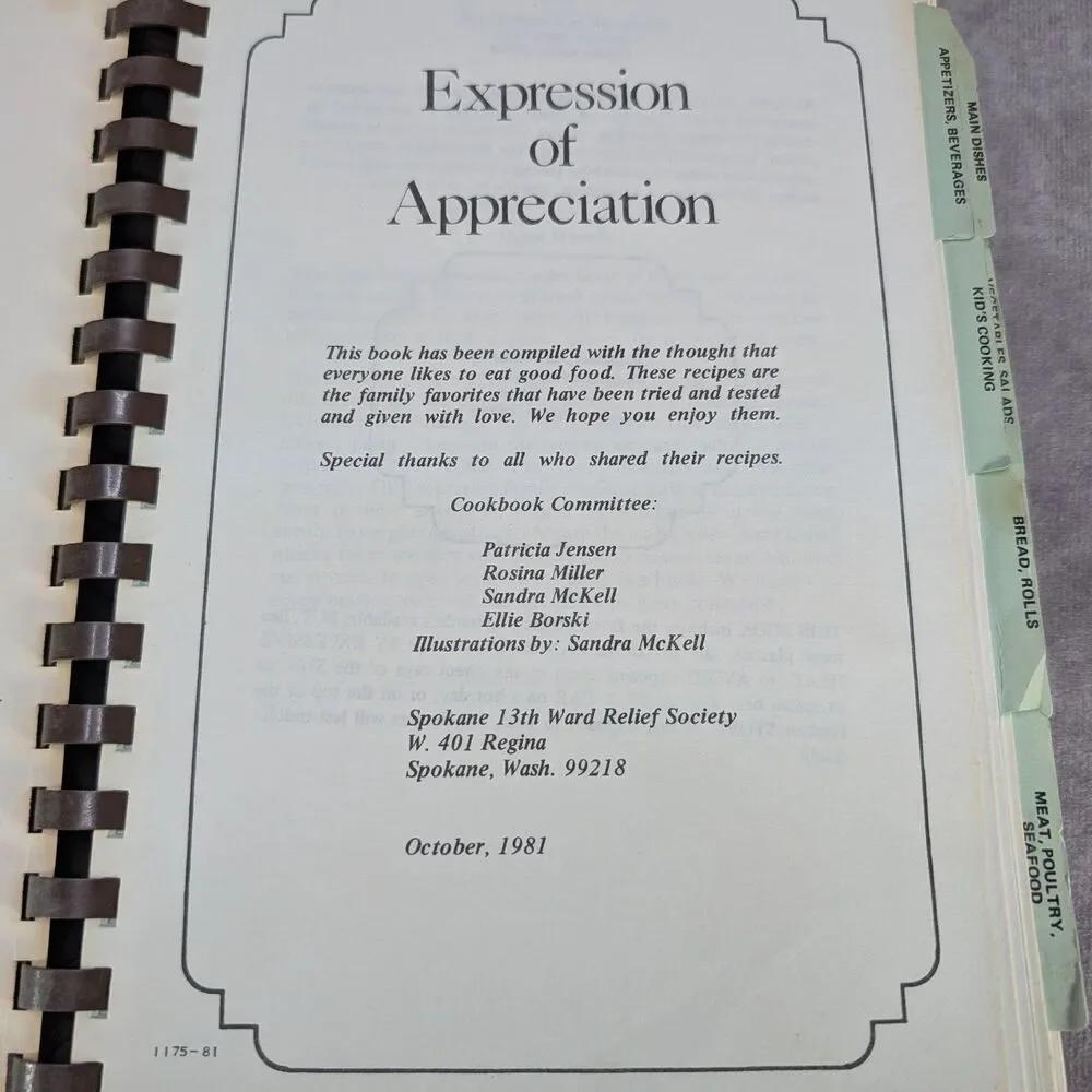 1981 The Open Hearth Cookbook Spokane 13th Ward Relief Society LDS Washington WA